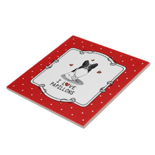 I Love Papillons (white & black) Hearts Dogs Cute Tegeltje