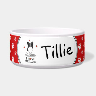 I Love Papillons (white & black) Hearts Dogs Cute Voerbakje