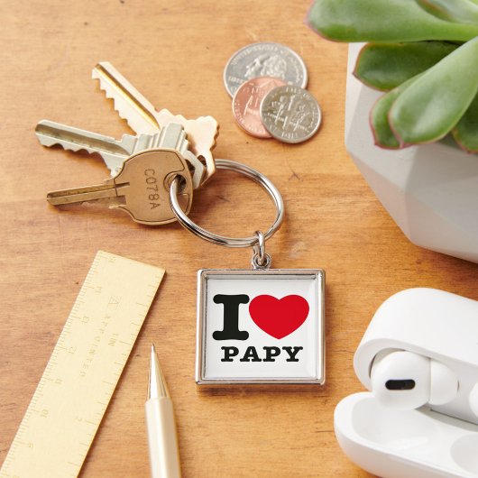 "I Love Papy" Zwart Typografie Gezegde Rood Hart Sleutelhanger