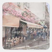 I Love Paris Cafe Street scene Square Sticker