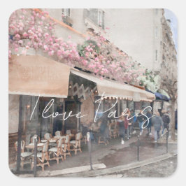 I Love Paris Cafe Street scene Square Sticker