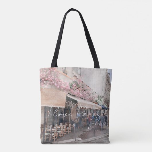 I Love Paris Cafe Street Scene Tote Bag (Achterkant)
