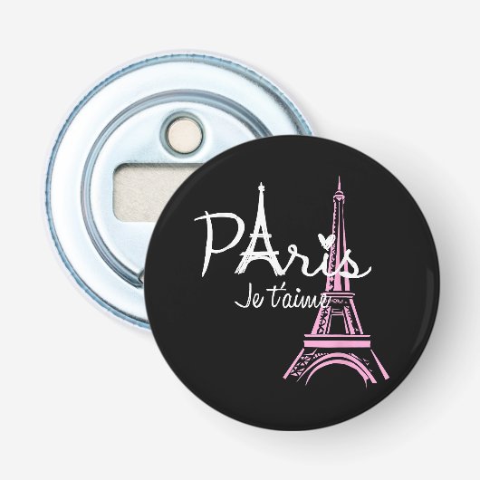I Love Paris Eiffel Tower France Button Flesopener (Voorkant)