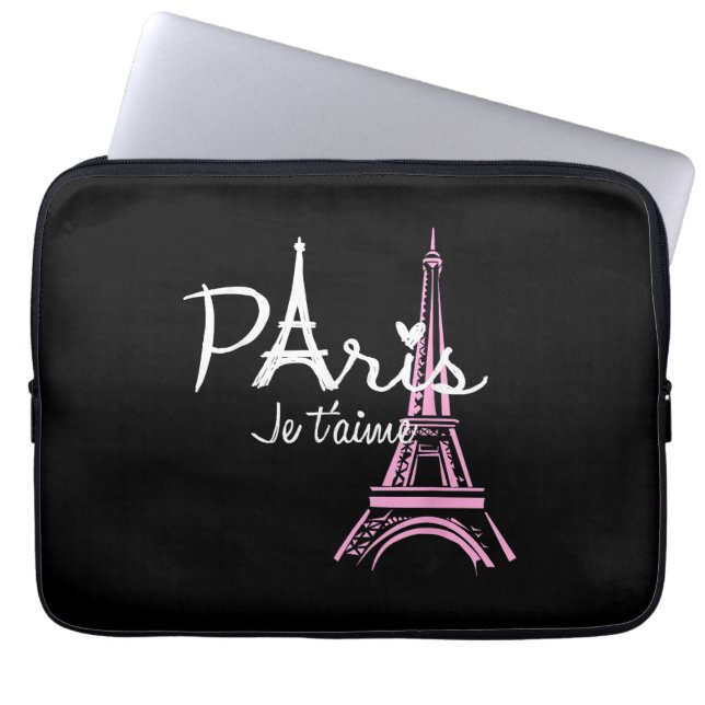 I Love Paris Eiffel Tower France Laptop Sleeve (Voorkant)