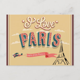 I Love Paris France Eiffel Tower Travel Briefkaart