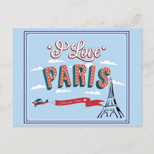 I Love Paris France Eiffel Tower Travel Briefkaart (Voorkant)