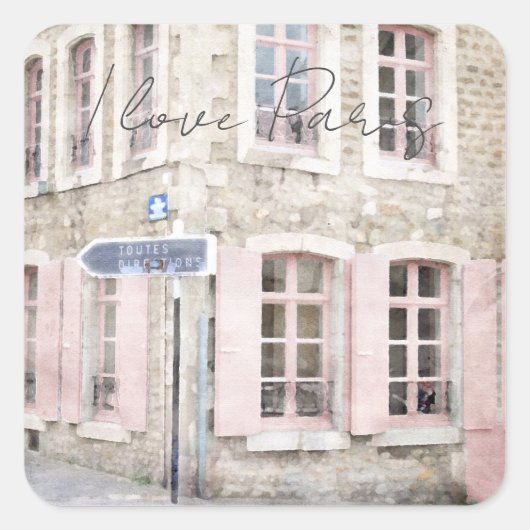 I Love Paris French Architecture Vierkante Sticker (Voorkant)