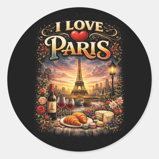 I Love Paris Ronde Sticker (Voorkant)
