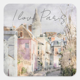 I Love Paris Village Street scene Vierkante Sticker