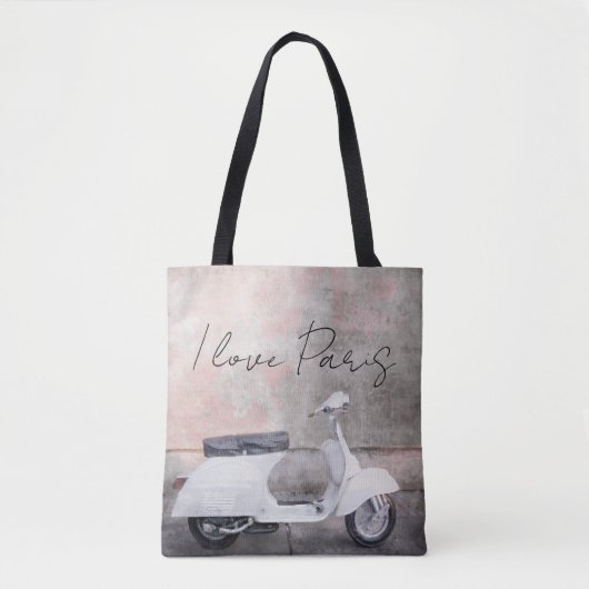 I Love Paris White Motor Scooter Tote Bag (Voorkant)