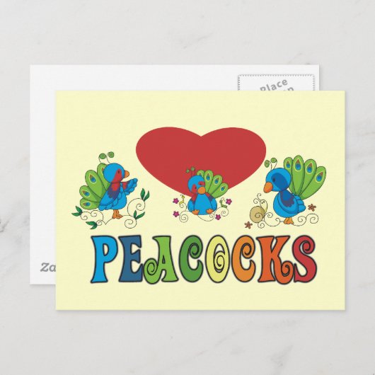 I Love Peacocks Briefkaart (Voorkant / Achterkant)