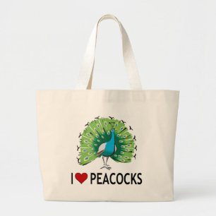 I Love Peacocks Grote Tote Bag