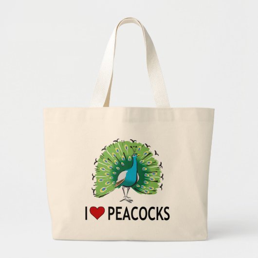 I Love Peacocks Grote Tote Bag (Voorkant)