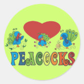 I Love Peacocks Ronde Sticker (Voorkant)