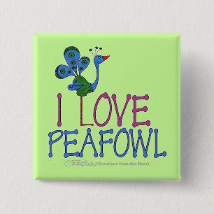 I Love Peafowl Vierkante Button 5,1 Cm