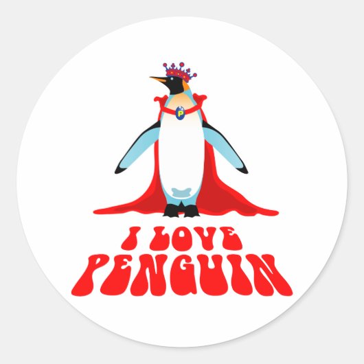 I Love Penguin Ronde Sticker (Voorkant)