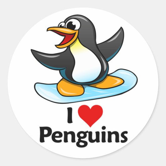 I Love Penguins Ronde Sticker (Voorkant)