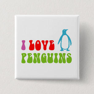 I Love Penguins Vierkante Button 5,1 Cm