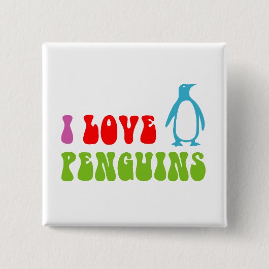 I Love Penguins Vierkante Button 5,1 Cm (Voorkant)