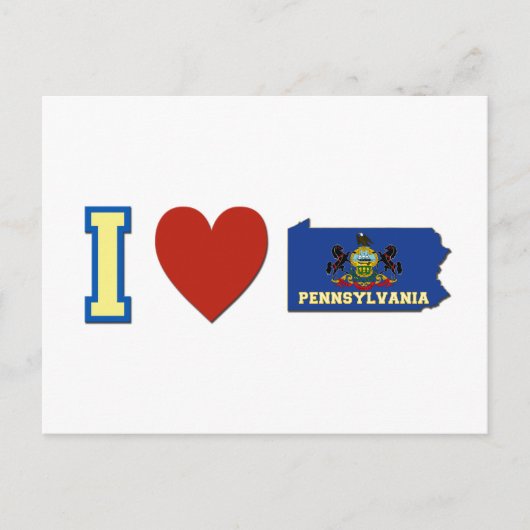 I Love Pennsylvania Shaped State Flag and Heart Briefkaart (Voorkant)