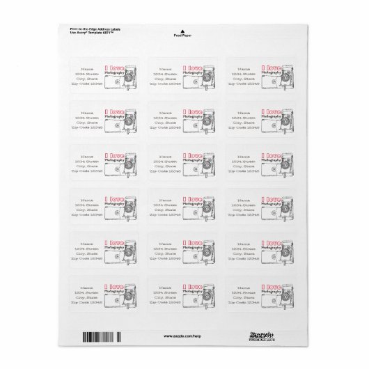 I Love Photography Retro Camera Etiket (Full Sheet)