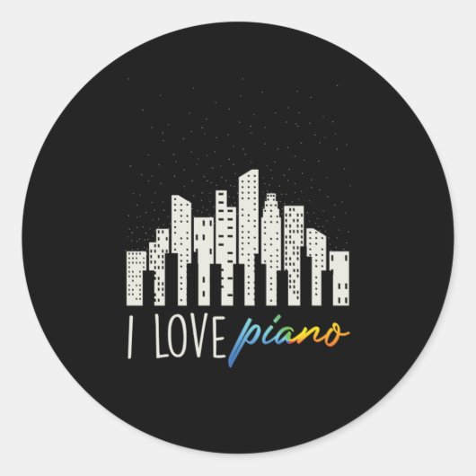 I Love Piano Muzieknoten Piano Keyboards Musician Ronde Sticker (Voorkant)