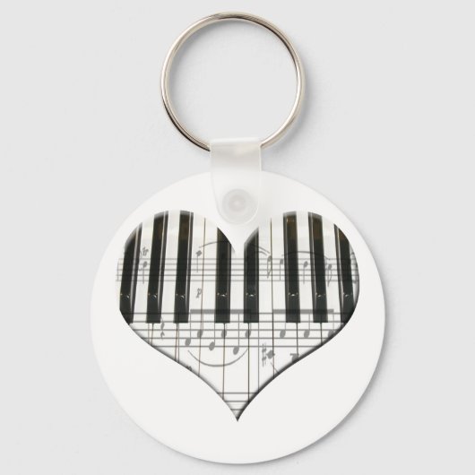 I Love Piano or Organ Music Heart Keyboard Sleutelhanger (Voorkant)