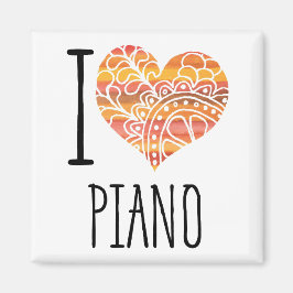 I Love Piano Oranje Mandala Heart Magneet