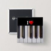 I Love Piano Vierkante Button 5,1 Cm (Voorkant /achterkant)