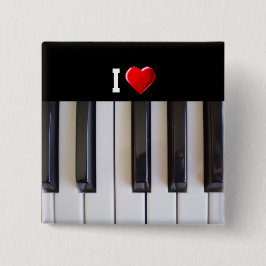 I Love Piano Vierkante Button 5,1 Cm