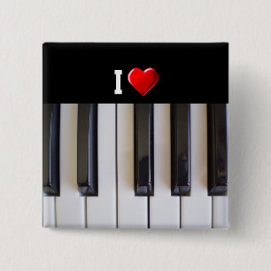 I Love Piano Vierkante Button 5,1 Cm