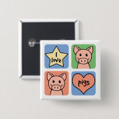 I Love Pigs Vierkante Button 5,1 Cm (Voorkant /achterkant)