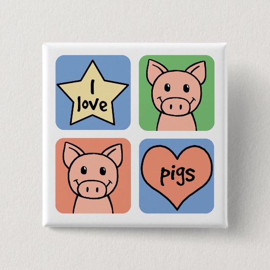 I Love Pigs Vierkante Button 5,1 Cm (Voorkant)