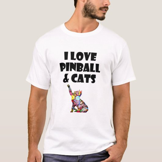 I Love Pinball & Cats Schattige Kitty Cat Feline L T-shirt (Voorkant)