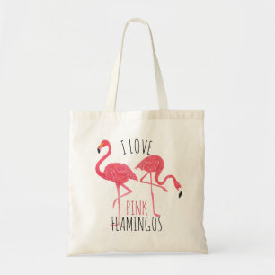 I Love Pink Flamingos Text & Birds Illustrator Tote Bag