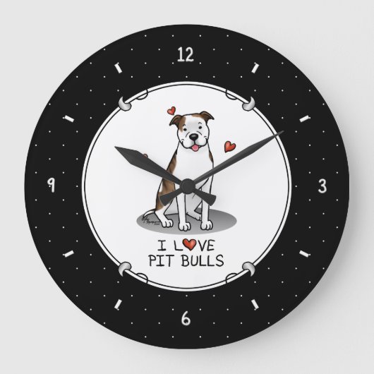 I Love Pit Bulls (lt brindle white 3) Grote Klok (Voorkant)