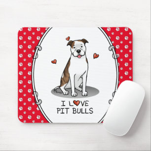 I Love Pit Bulls (lt brindle white 3) Hearts Cute Muismat