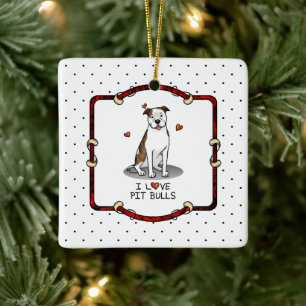 I Love Pit Bulls (lt brindle white 3) Keramisch Ornament