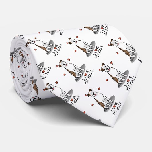 I Love Pit Bulls (lt brindle white 3) Stropdas (Opgerold)