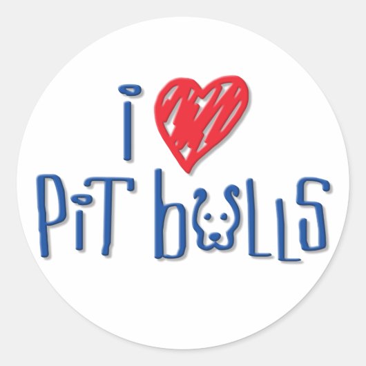 I Love Pit Bulls Ronde Sticker (Voorkant)