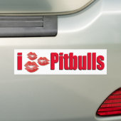 I Love Pitbull Dogs, Lipstick Kisses Crazy Bumpersticker (Op auto)