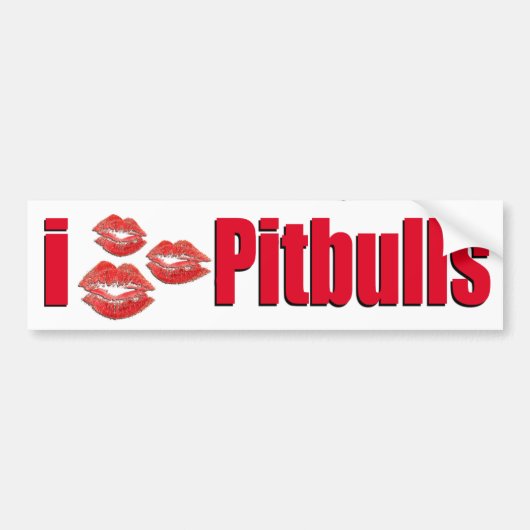 I Love Pitbull Dogs, Lipstick Kisses Crazy Bumpersticker (Voorkant)