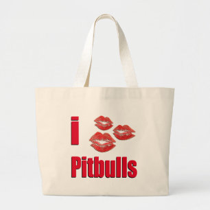I Love Pitbull Dogs, Lipstick Kisses Crazy Grote Tote Bag