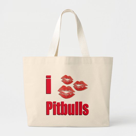 I Love Pitbull Dogs, Lipstick Kisses Crazy Grote Tote Bag (Voorkant)