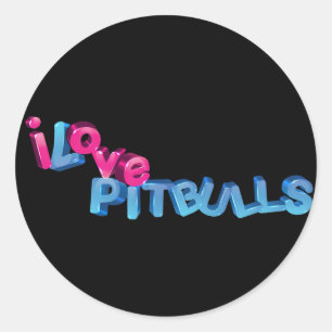 I Love Pitbulls in 3D Ronde Sticker
