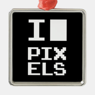 I Love Pixels, geek design, pixel art Metalen Ornament