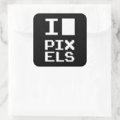 I Love Pixels, geek design, pixel art Vierkante Sticker (Tas)