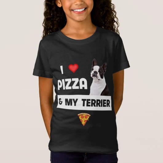 I Love Pizza and My Boston Terrier Dog Pepperoni F T-shirt (Voorkant)
