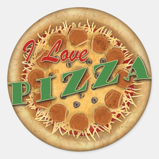 I Love Pizza Ronde Sticker (Voorkant)