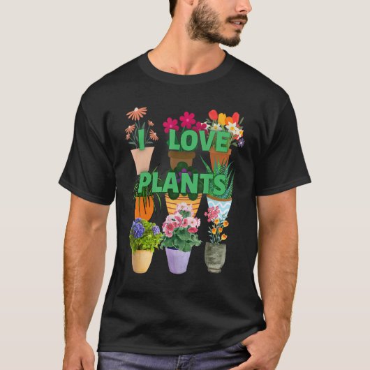 I love plants Many Pots T-shirt (Voorkant)